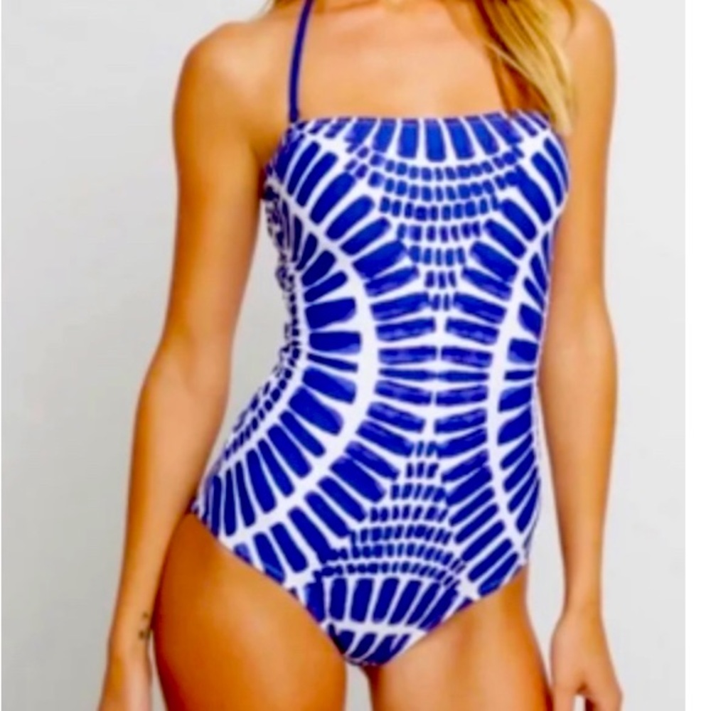 Trina Turk Algiers Indigo Bandeau One-Piece Swimsuit Animal Print Bathing Suit